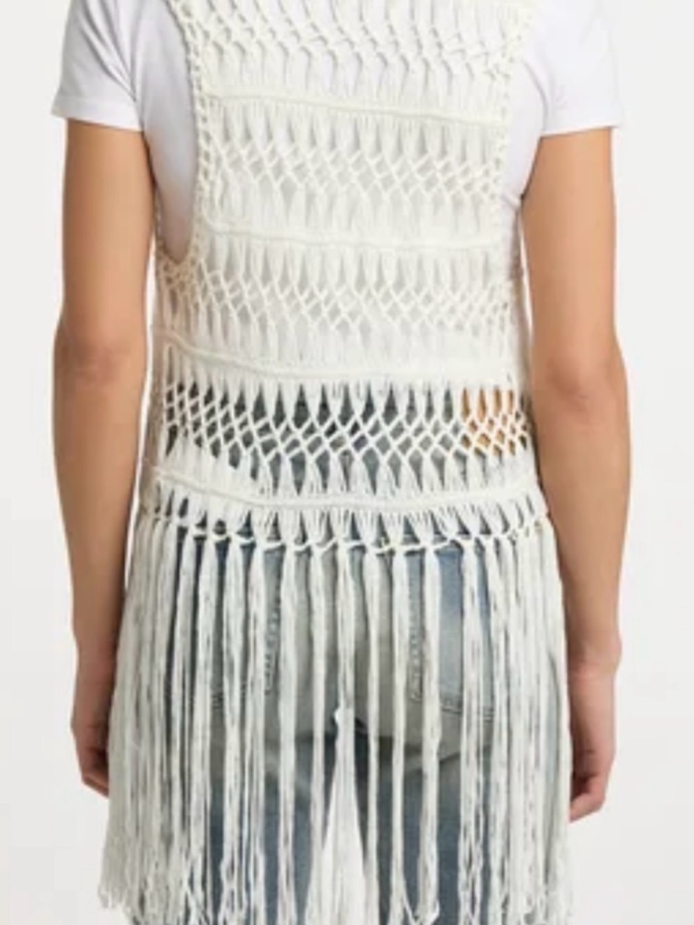 🤍🤍🤍. Women's White Crochet Fringe Vest